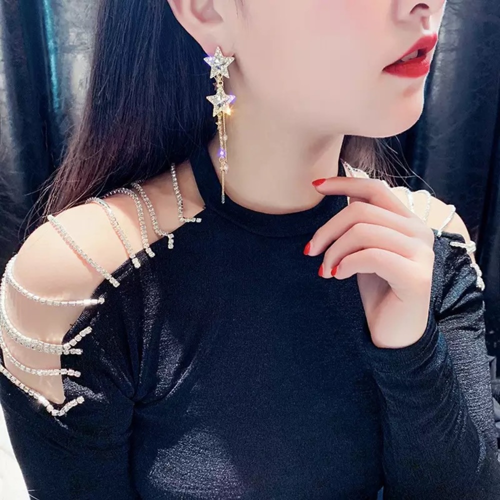 🌺Shiny Star Long Tassel crystal Drop earring - Picture 12 of 16